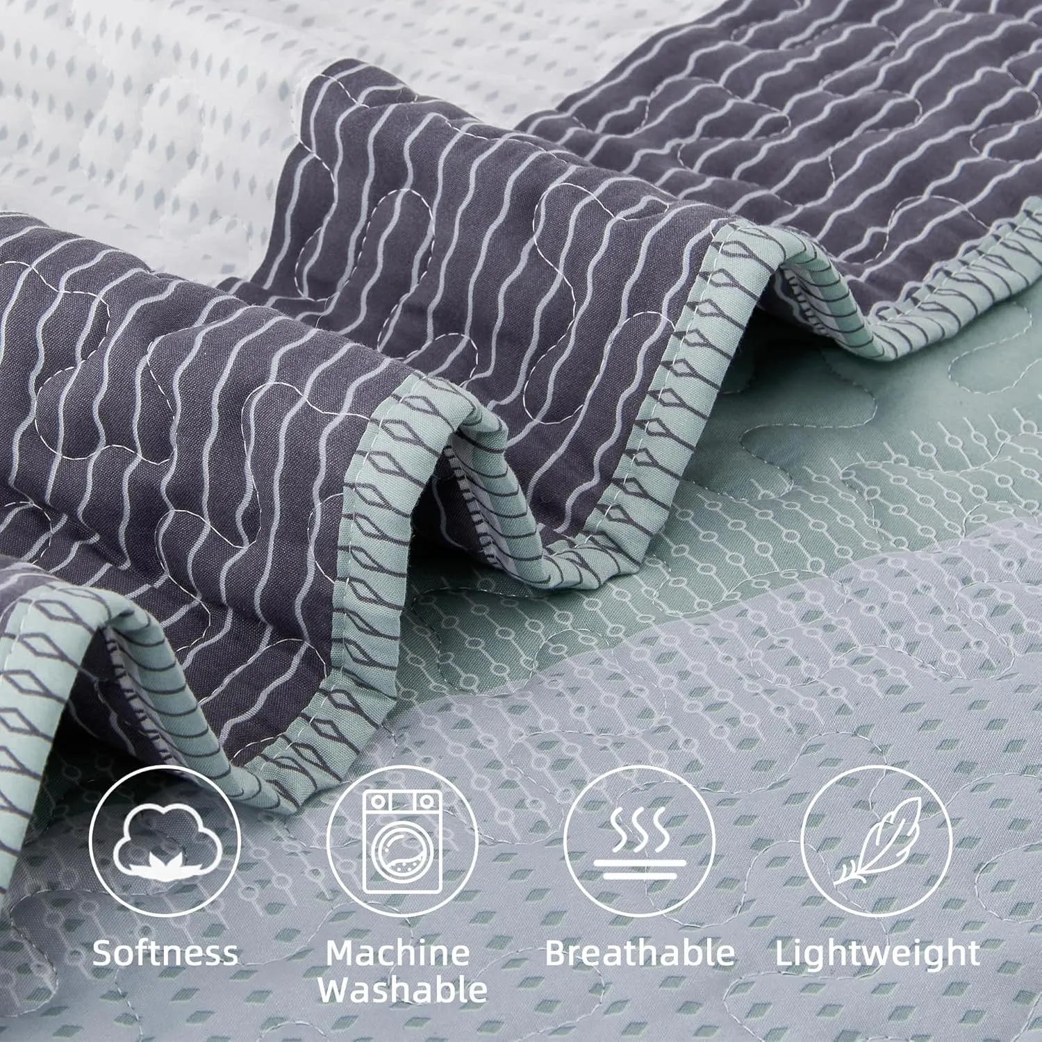 Andency King Size Quilt Set Sage Green, 3 Pieces Mint Green Ultra Soft Lightweight Bedspreads & Coverlets Set, Patchwork Striped Quilted Bedding Sets for All Seasons (1 Quilt, 2 Pillow Shams)