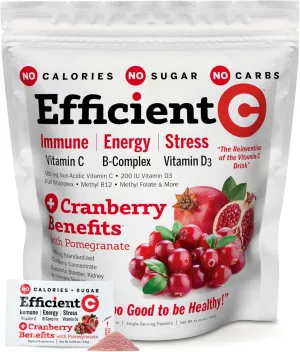 ANDREW LESSMAN Efficient C   Cranberry Benefits 180 Packets - Immune, Energy, Stress and Urinary Tract Support. Reinvention of The Vitamin C Drink. No Calories. No Sugar. No Carbs. Easy to Mix.