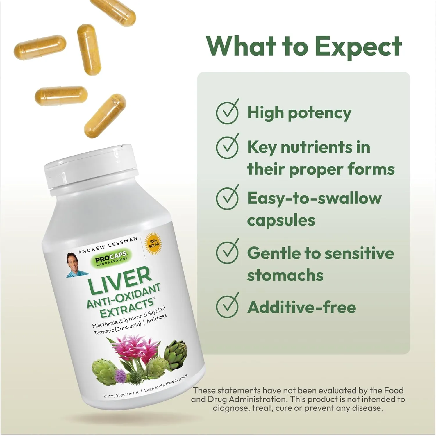 ANDREW LESSMAN Liver Anti-Oxidant Extracts 60 Capsules - Supports The Hard-Working Tissues of The Liver, Promotes Optimum Liver Health and Function. Milk Thistle, Turmeric and Artichoke Extracts