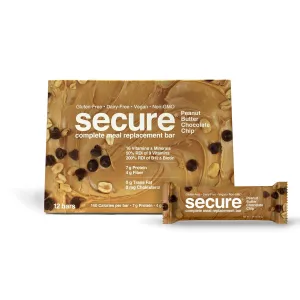 ANDREW LESSMAN Secure Complete Meal Replacement Bars - Peanut Butter Chocolate Chip - 12 ct box - 7g Protein Bars. 11 Vitamins plus Inulin Fiber. Low Calorie. Gluten and Dairy-Free, Vegan, Non-GMO
