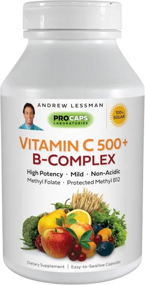 ANDREW LESSMAN Vitamin C 500 Plus B-Complex 180 Capsules - Non-Acidic Vitamin C Plus Citrus Bioflavonoids for Immune System and Anti-Oxidant Support. Easy-to-Swallow Capsules. No Additives
