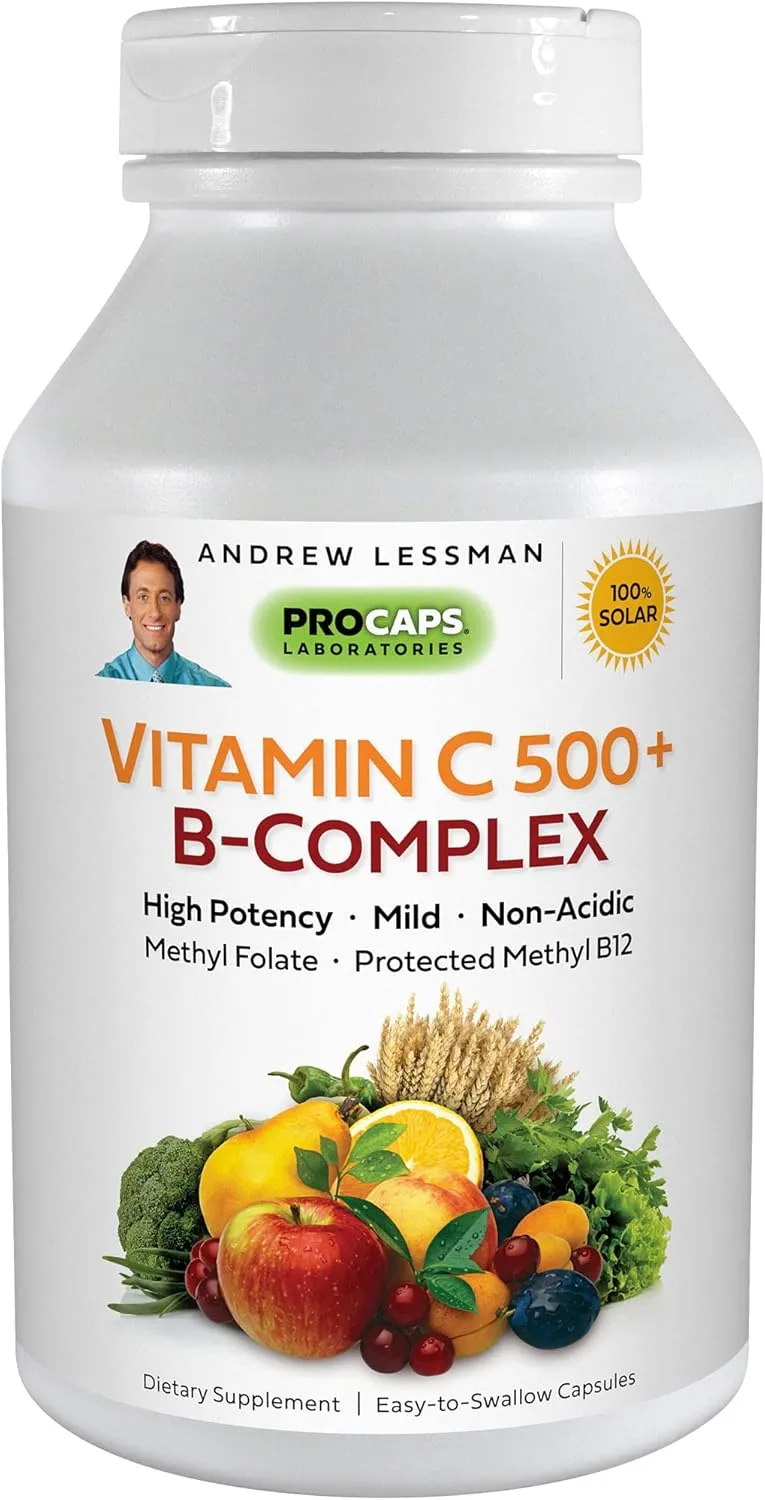 ANDREW LESSMAN Vitamin C 500 Plus B-Complex 180 Capsules - Non-Acidic Vitamin C Plus Citrus Bioflavonoids for Immune System and Anti-Oxidant Support. Easy-to-Swallow Capsules. No Additives