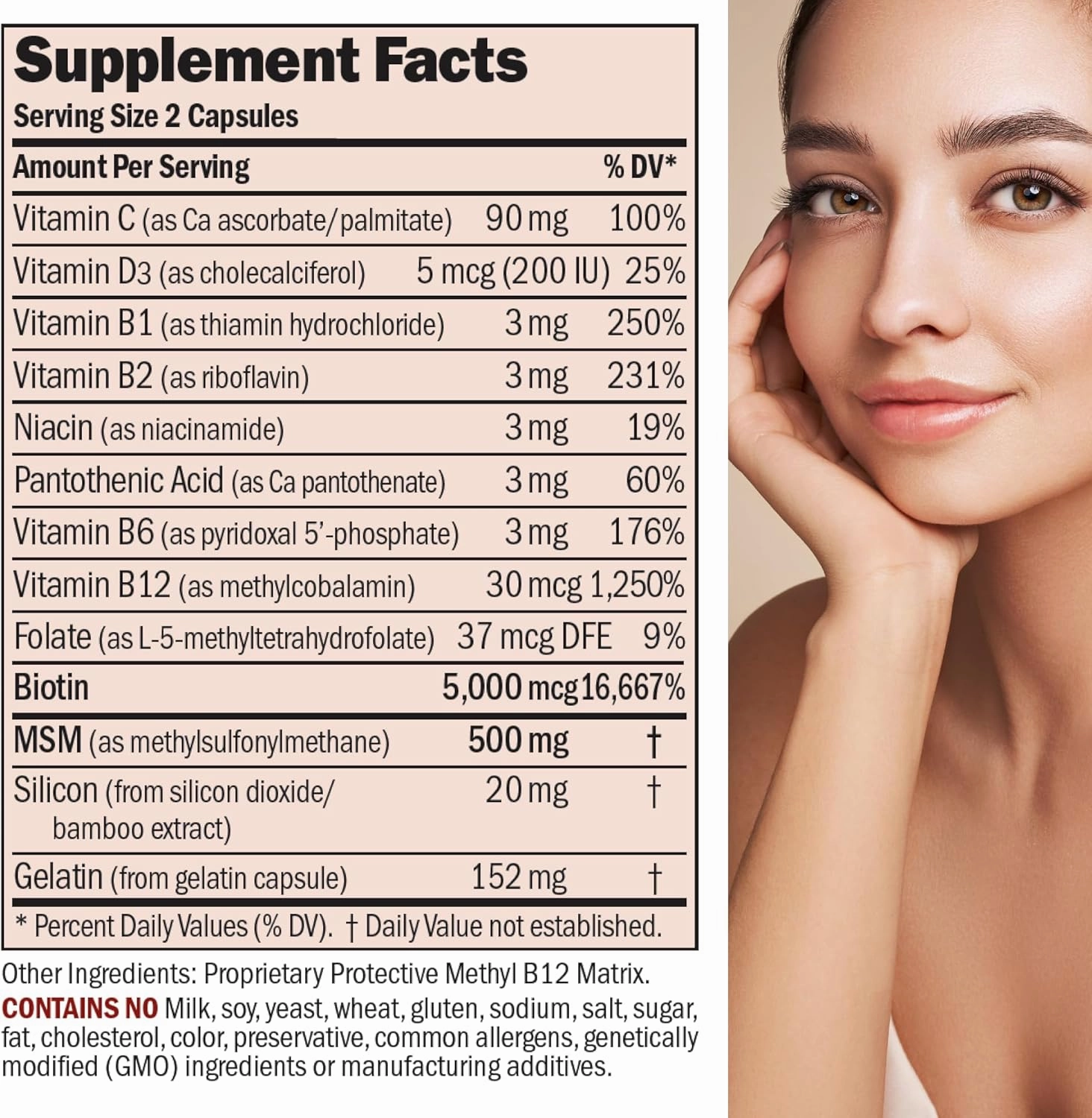 ANDREW LESSMAN Healthy Hair, Skin and Nails 120 Capsules - 5000 mcg High Bioactivity Biotin, B-Complex. Promotes Beautiful Skin, Strong Nails. No Additives Hair Growth Vitamins Biotin Supplement