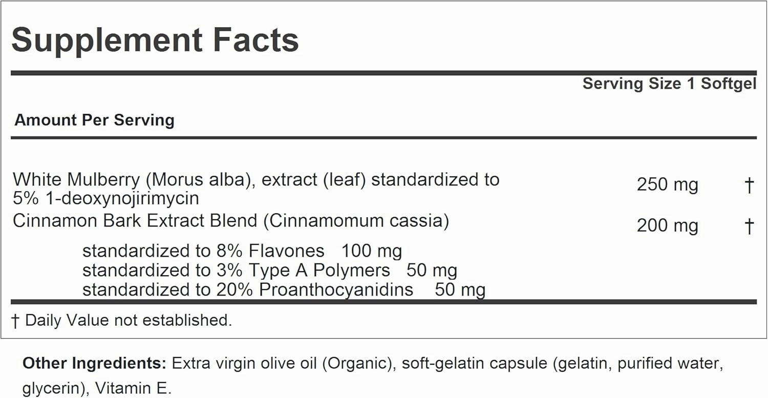 ANDREW LESSMAN White Mulberry Leaf with Cinnamon 60 Softgels - Standardized White Mulberry Leaf with Cinnamon Bark Extract.