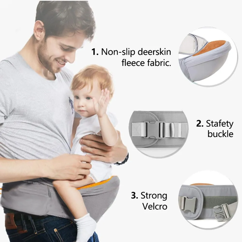 ANGELBB Baby Hip Seat Carrier with Pockets Ergonomic Infant Waist Stool Adjustable Belt Multiple Safe Guaranteed Fabric Anti-Slip Lightweight for Newborn Shower (Grey)