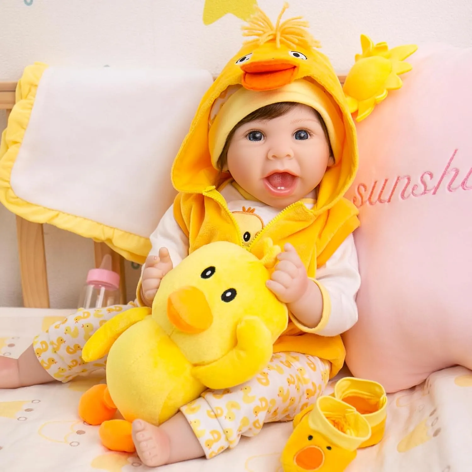 Aori Lifelike Reborn Baby Dolls Realistic 22 Inch Newborn Baby Doll with Feeding Toy Accessories for Kids 3 