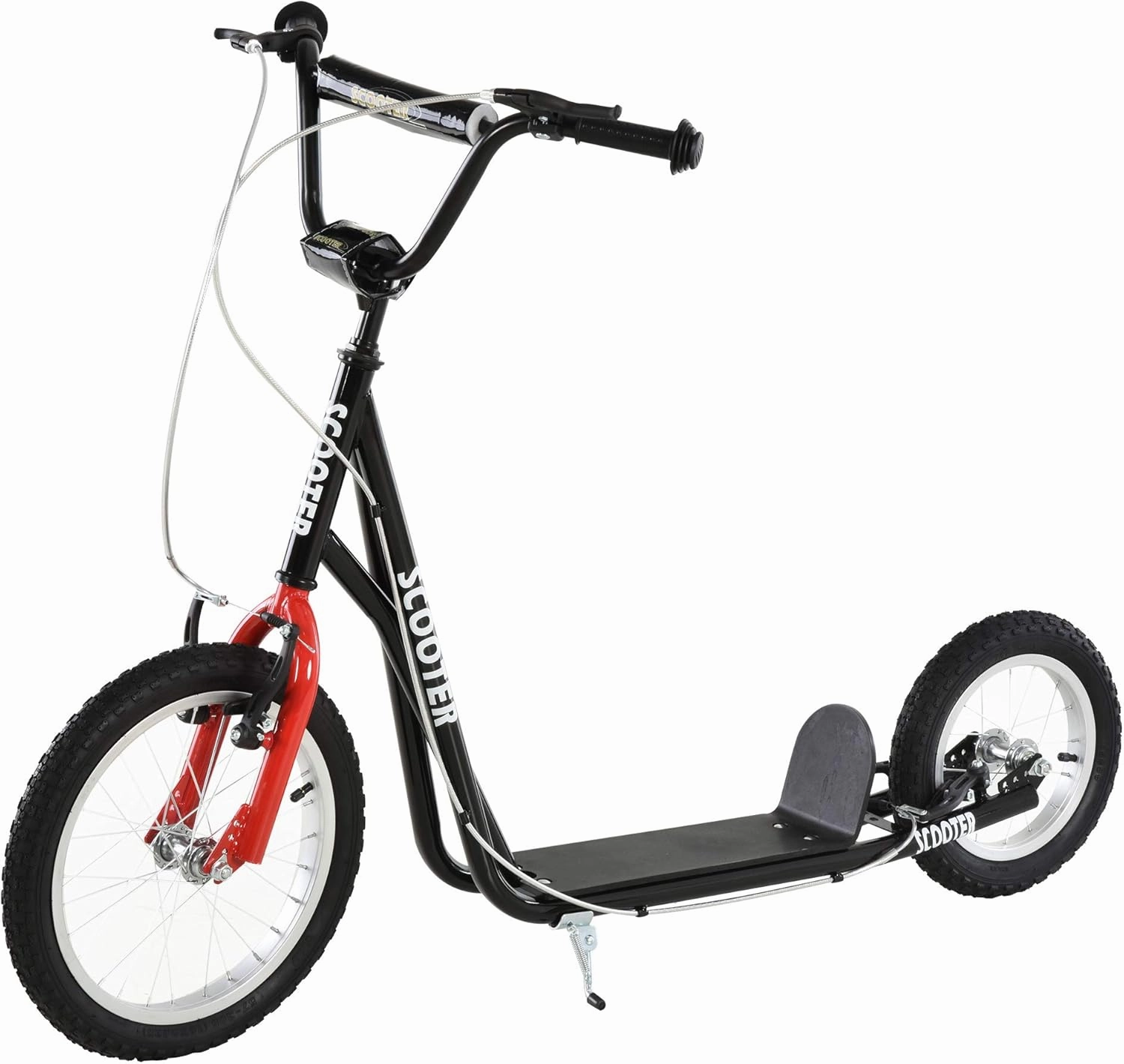 Aosom Youth Scooter, Teens Kick Scooter, Adjustable Handlebar Ride On Toy for 5  with 16" Front and 12" Rear Dual Brakes Inflatable Wheels