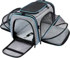 Approved Pet Carrier, Large Soft Sided Pet Travel TSA Carrier 4 Sides Expandable Cat Collapsible Carrier with Removable