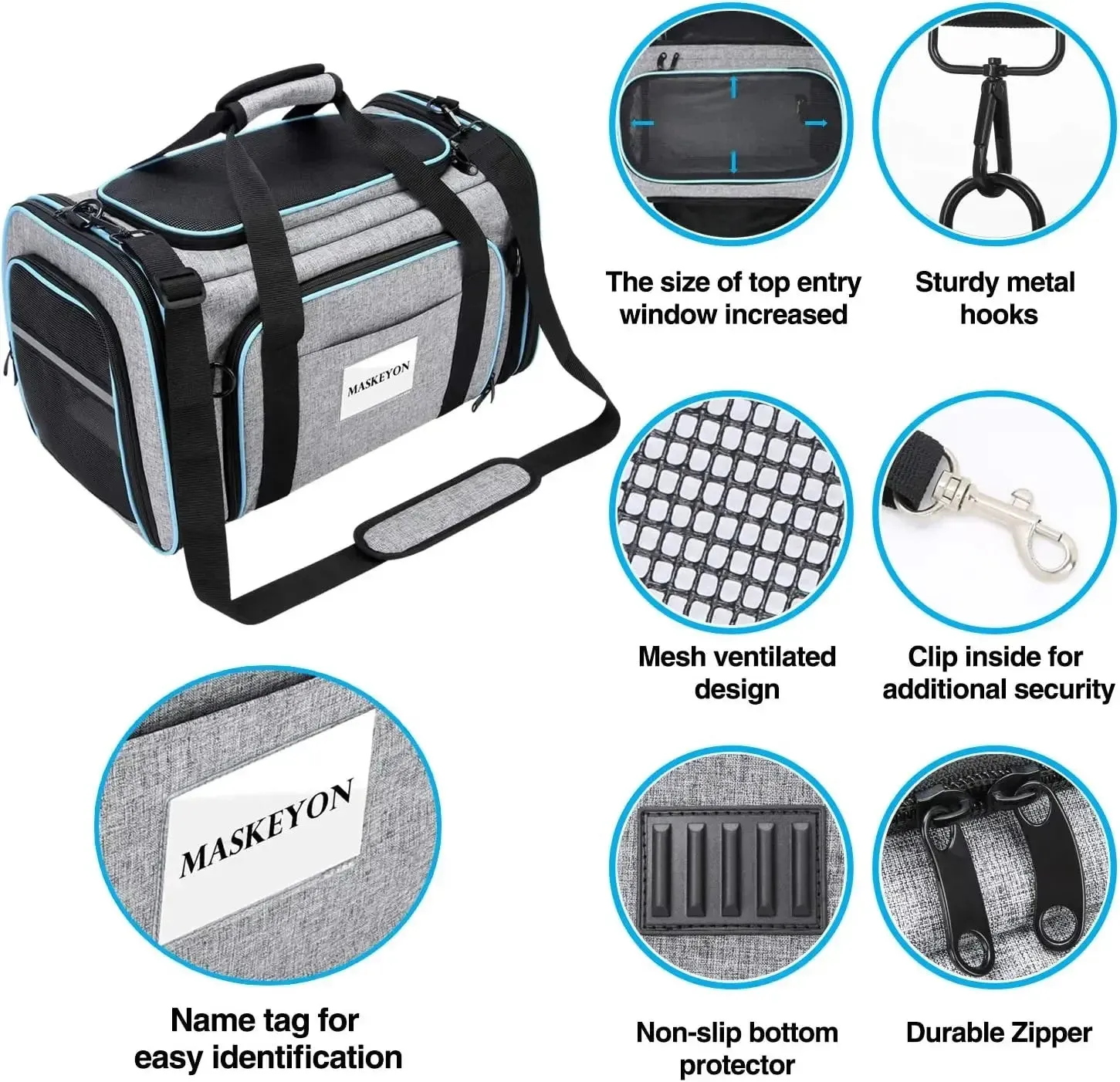 Approved Pet Carrier, Large Soft Sided Pet Travel TSA Carrier 4 Sides Expandable Cat Collapsible Carrier with Removable