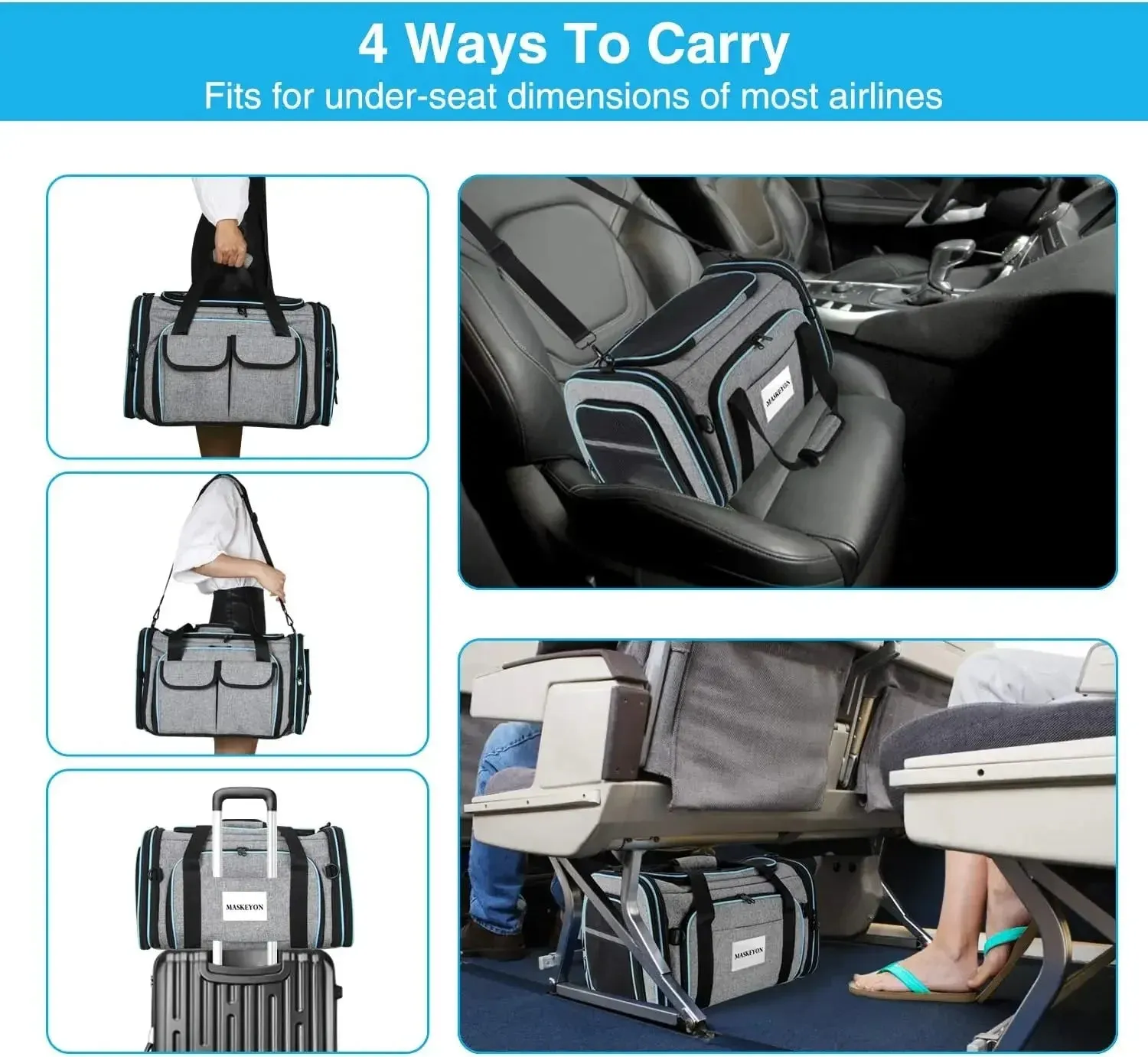 Approved Pet Carrier, Large Soft Sided Pet Travel TSA Carrier 4 Sides Expandable Cat Collapsible Carrier with Removable