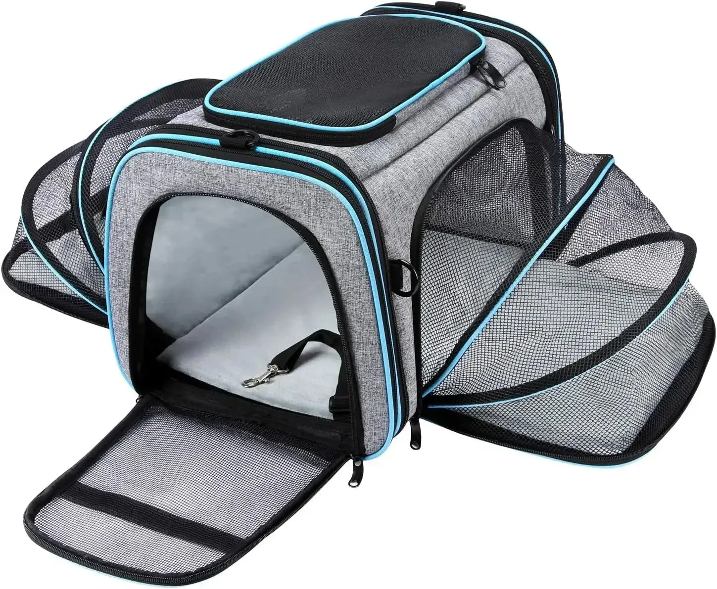 Approved Pet Carrier, Large Soft Sided Pet Travel TSA Carrier 4 Sides Expandable Cat Collapsible Carrier with Removable