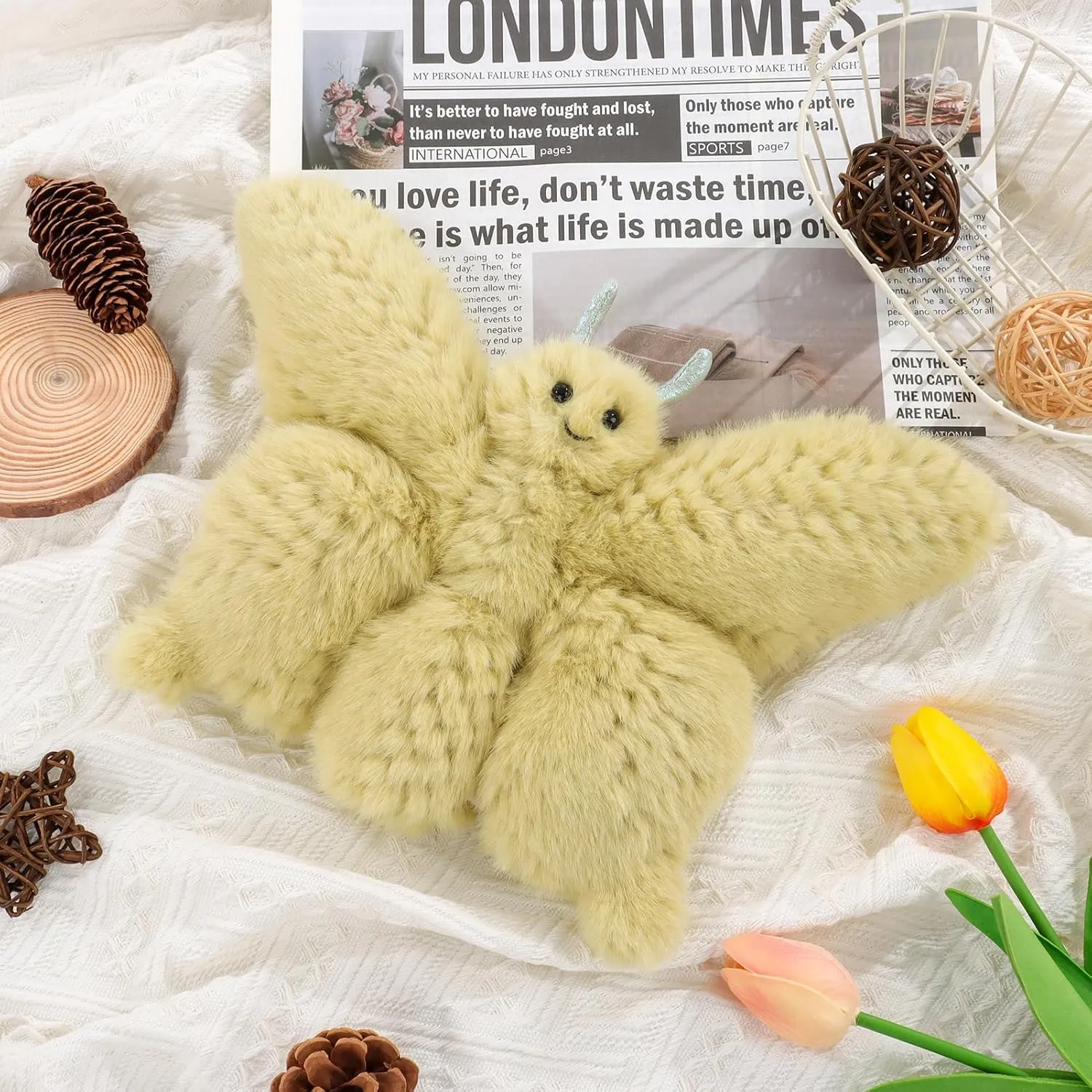 Apricot Lamb Butterfly Plush Stuffed Animals for Kids, Soft Cute Insect Plush Toys for Baby Girl and Boy, Fluffy Butterfly Green 9.5 Inches
