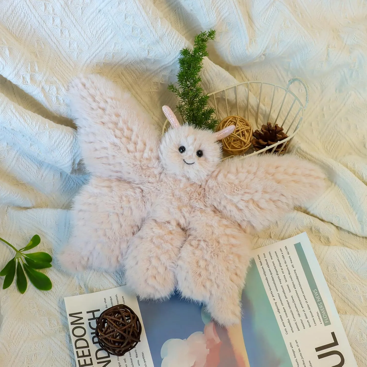 Apricot Lamb Butterfly Plush Stuffed Animals for Kids, Soft Cute Plushies Toys for Baby Girl and Boy, Fluffy Butterfly Pink