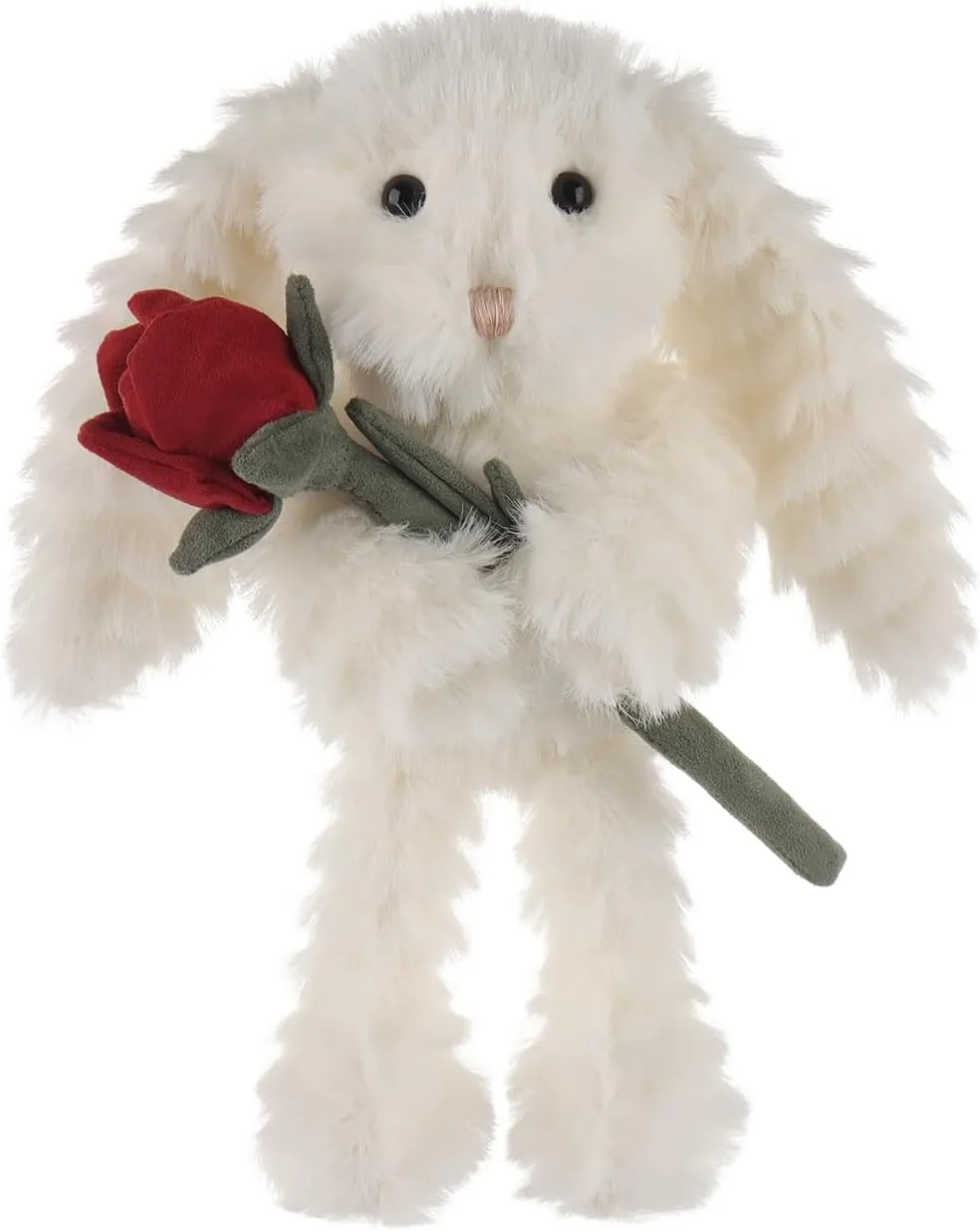 Apricot Lamb Huffy Rabbit with Rose Stuffed Animals for Kids, Soft Cute Plush Toys for Baby Girl and Boy, Fluffy Huffy Rabbit with Rose 7.1 Inches
