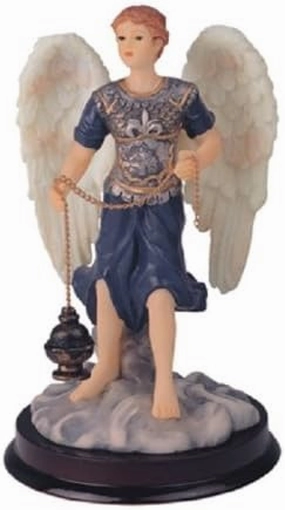 Archangel Saeltiel Statue Figurine Figure Religious Angel Satiel 6 Inch White Glossy Neutral/Earth Tones