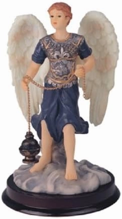Archangel Saeltiel Statue Figurine Figure Religious Angel Satiel 6 Inch White Glossy Neutral/Earth Tones