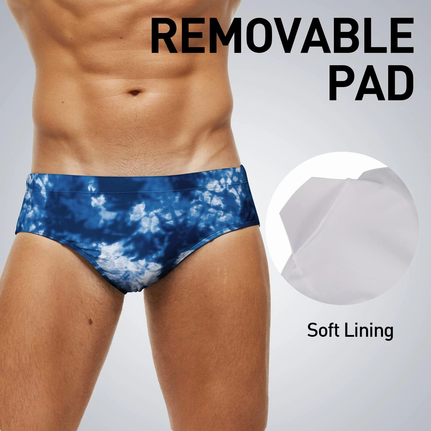 Arcweg Men's Swimming Trunks Briefs Low Waist with Removable Pad Swimwear Elastic Beach Shorts Boxers Underwear