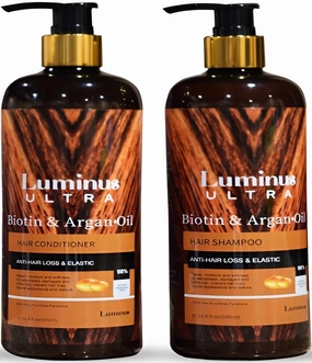 Argan Oil Shampoo and Conditioner Set with Biotin and Keratin, Nourishing, Hydrating, Anti Frizz, for Damaged Hair, Dry, Wavy & Curly Hair, Sulfate-Free, Paraben-Free 16.9x2 fl.oz