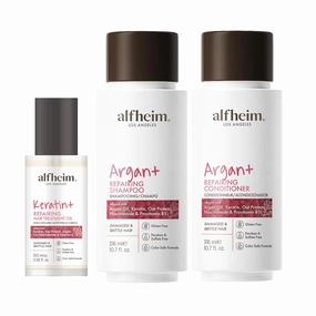 Argan Repairing Shampoo, Conditioner & Oil 3-Pcs Set, Sulfate-Free & Paraben-Free, Argan Oil, Keratin & Niacinamide for Dry, Damaged, Color-Treated Hair, Hydrating, Strengthening & Anti-Frizz