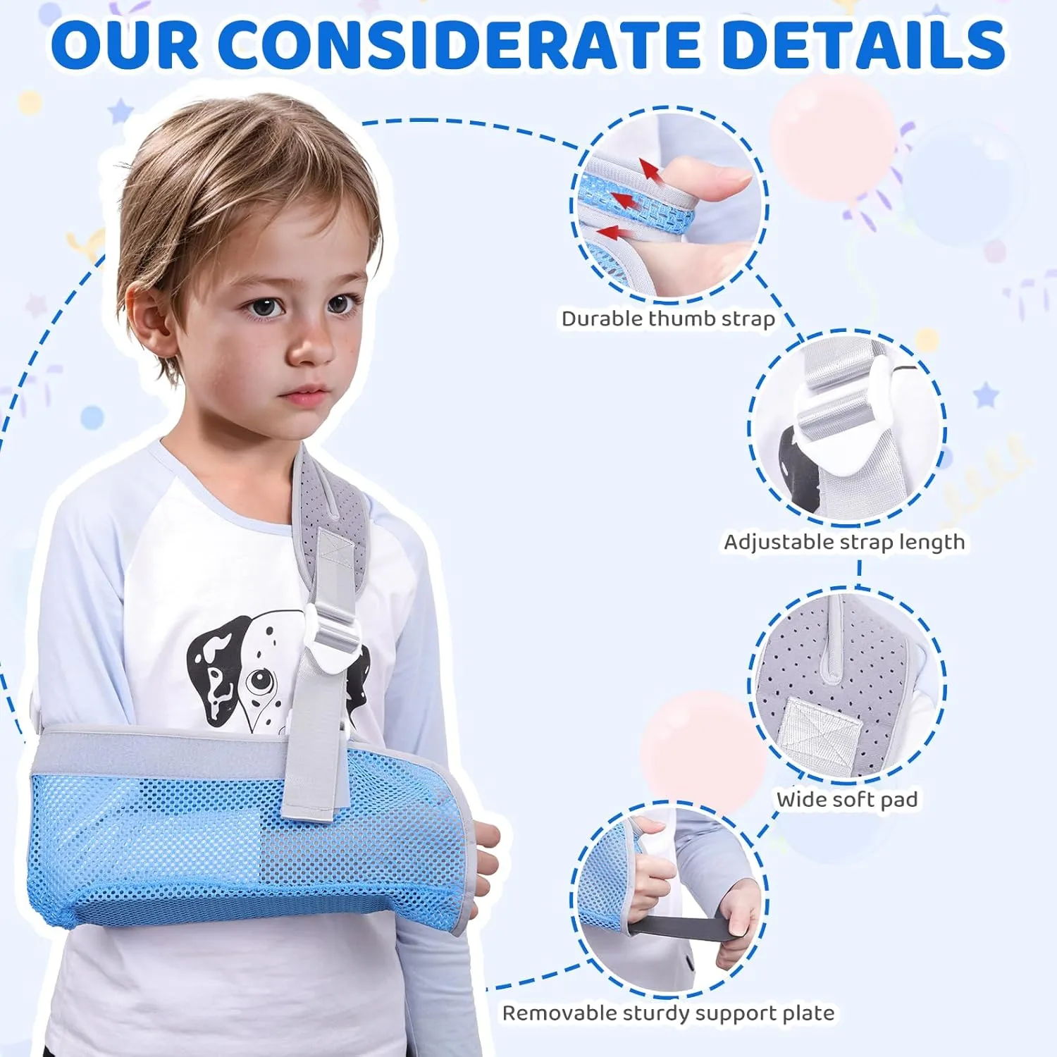 Arm Sling for Kids, Arm Brace with Support Plate, Arm Support Sling Shoulder Immobilizer for Children Shoulder Injury, Suit for Left and Right Arms, Boy and Girl (Blue-XS)