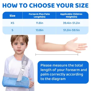 Arm Sling for Kids, Arm Brace with Support Plate, Arm Support Sling Shoulder Immobilizer for Children Shoulder Injury, Suit for Left and Right Arms, Boy and Girl (Blue-XS)