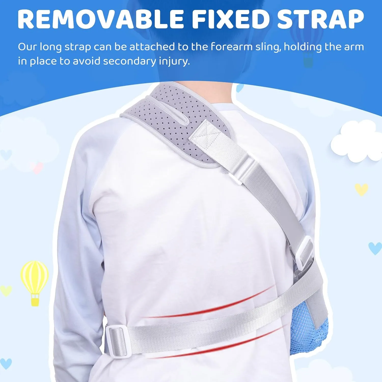 Arm Sling for Kids, Arm Brace with Support Plate, Arm Support Sling Shoulder Immobilizer for Children Shoulder Injury, Suit for Left and Right Arms, Boy and Girl (Blue-XS)
