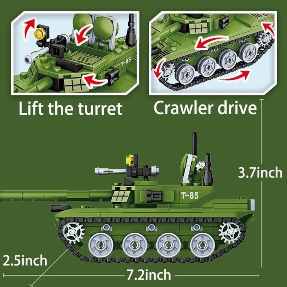 Armed Tanks Building Block,Building Construction Brick Kits WW2 Military 85 Tank Model with 2 Soldier Figures,Toys Gifts for Kid and Adult(342 PCS)