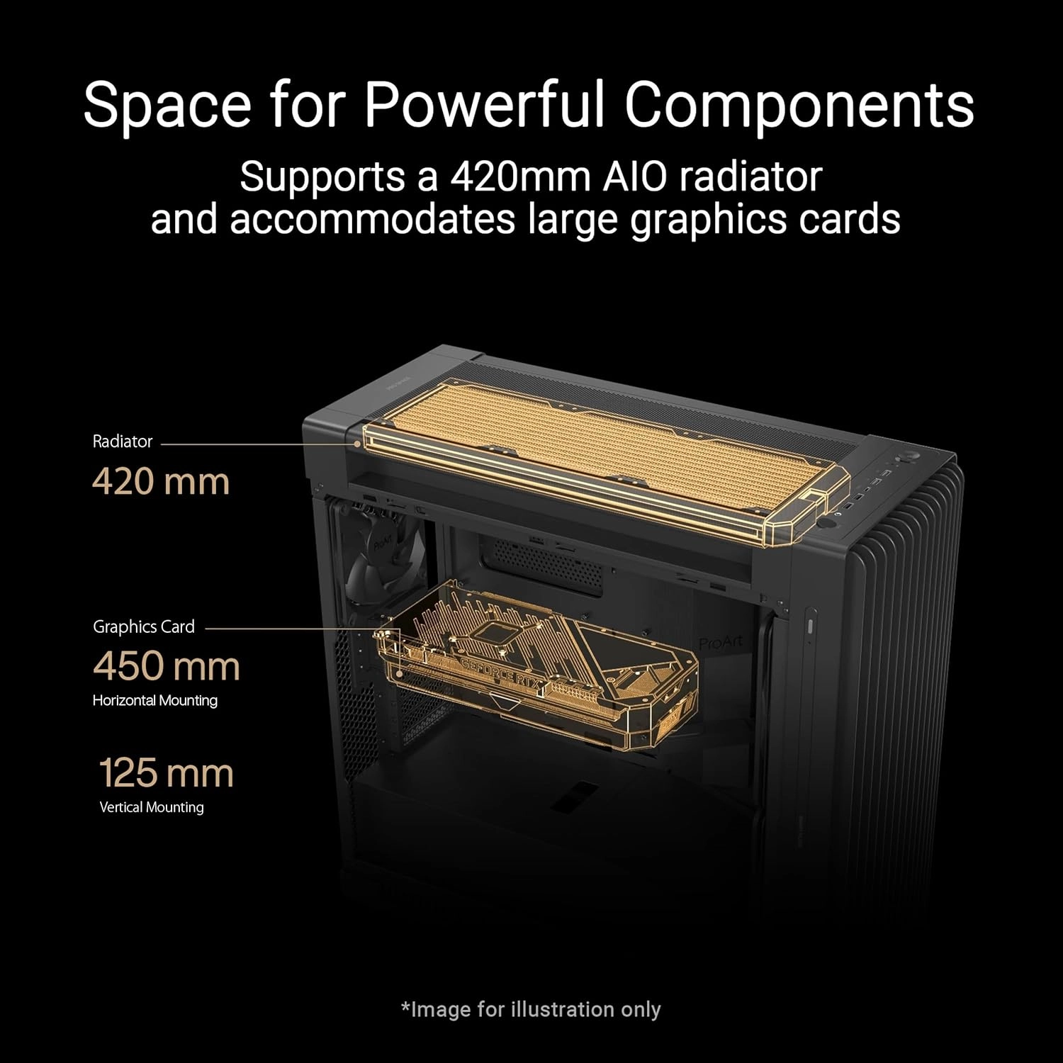 ASUS ProArt PA602 Wood Edition - Tempered Glass Panel E-ATX case, 420 mm Radiator Support, 1x 140 mm   2X 200 mm pre-Installed Fans, Power Lock Latch, Tool-Less PCIe mounting, USB 20Gbps Support