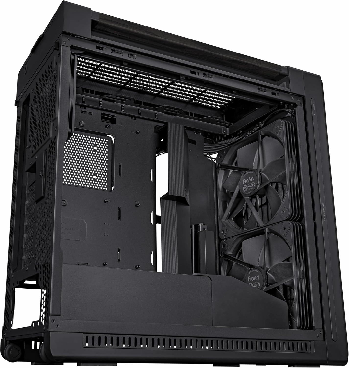 ASUS ProArt PA602 Wood Edition - Tempered Glass Panel E-ATX case, 420 mm Radiator Support, 1x 140 mm   2X 200 mm pre-Installed Fans, Power Lock Latch, Tool-Less PCIe mounting, USB 20Gbps Support