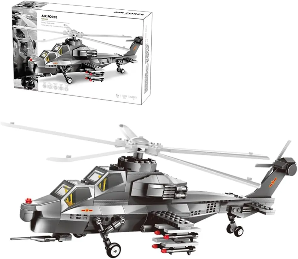 Attack Helicopter Air Force Building Block Set – 304-Pcs Helicopter Building Toys Set – Building Block Plane Toy for Kids Older Than 8 and Adults – Compatible with All Building Bricks