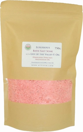 ATTIS Luxurious Bath Salt Soak with Lily of the Valley F. Oil, Pink Himalayan Salt, Magnesium Oil, Kaolin Clay | Vegan | Hand made | Relaxing | Refreshing | Calming | Rejuvenating (26.45 oz)
