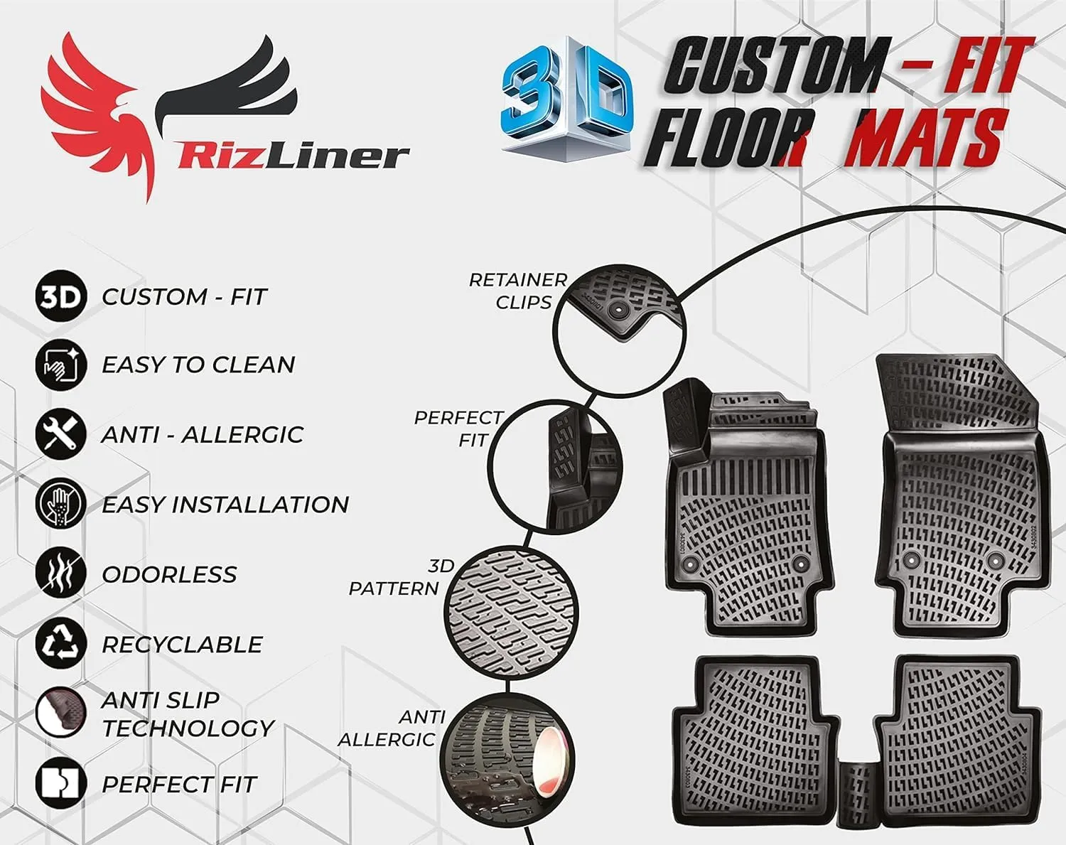 Audi A5 Sportback & S5 Sportback 2018-2024 (No Coupe or Cabriolet Models) Floor Mats 3D Custom Fit Rubber Car Mats Laser Measured Floor Liners All Weather Heavy Duty TPE (Front & Rear)