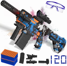 Automatic Toy Foam Blaster with Scope, Electric Toy Gun Dart Blaster with 120 Foam Darts for Nerf Guns, IR, Flashlight, Goggles, Air Pocket Technology Outdoor Shooting Game Kids Toys for 8-12 -Blue