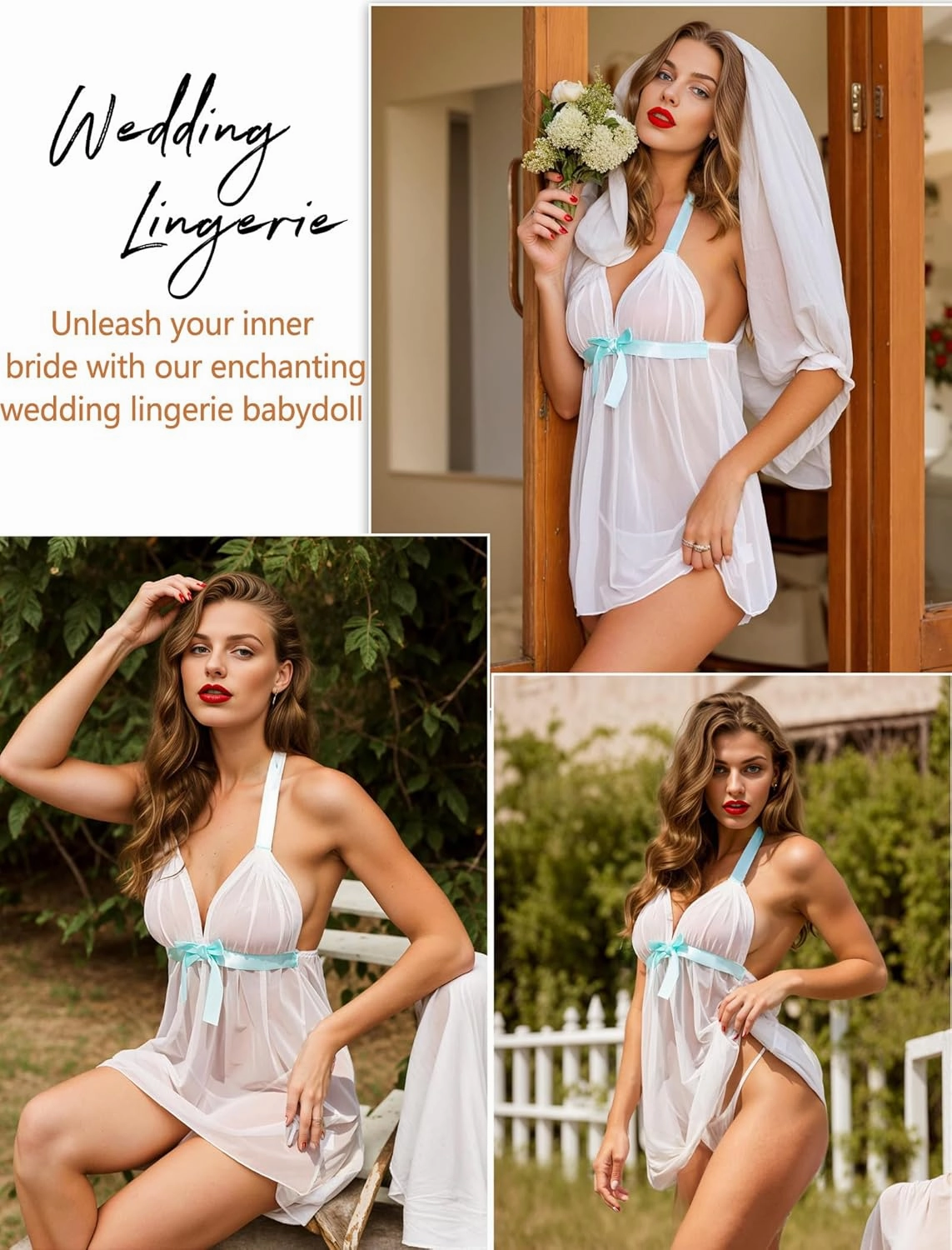 Avidlove Lingerie for Women Lace Babydoll Chemise Negligees Sexy Exotic Nightgowns Halter Nighties Sheer Mesh Nightwear