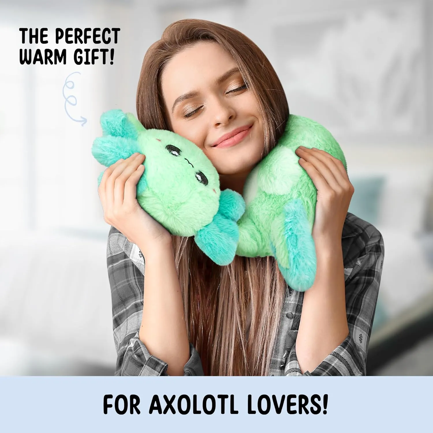 Axolotl Unscented 2Lbs Heating Pad for Neck Shoulders and Back Wrap Microwavable, Heatable 22.5" Cute Warm Stuffed Animals Neck Warmer - Axolotl Gifts for Women Girls and Kids