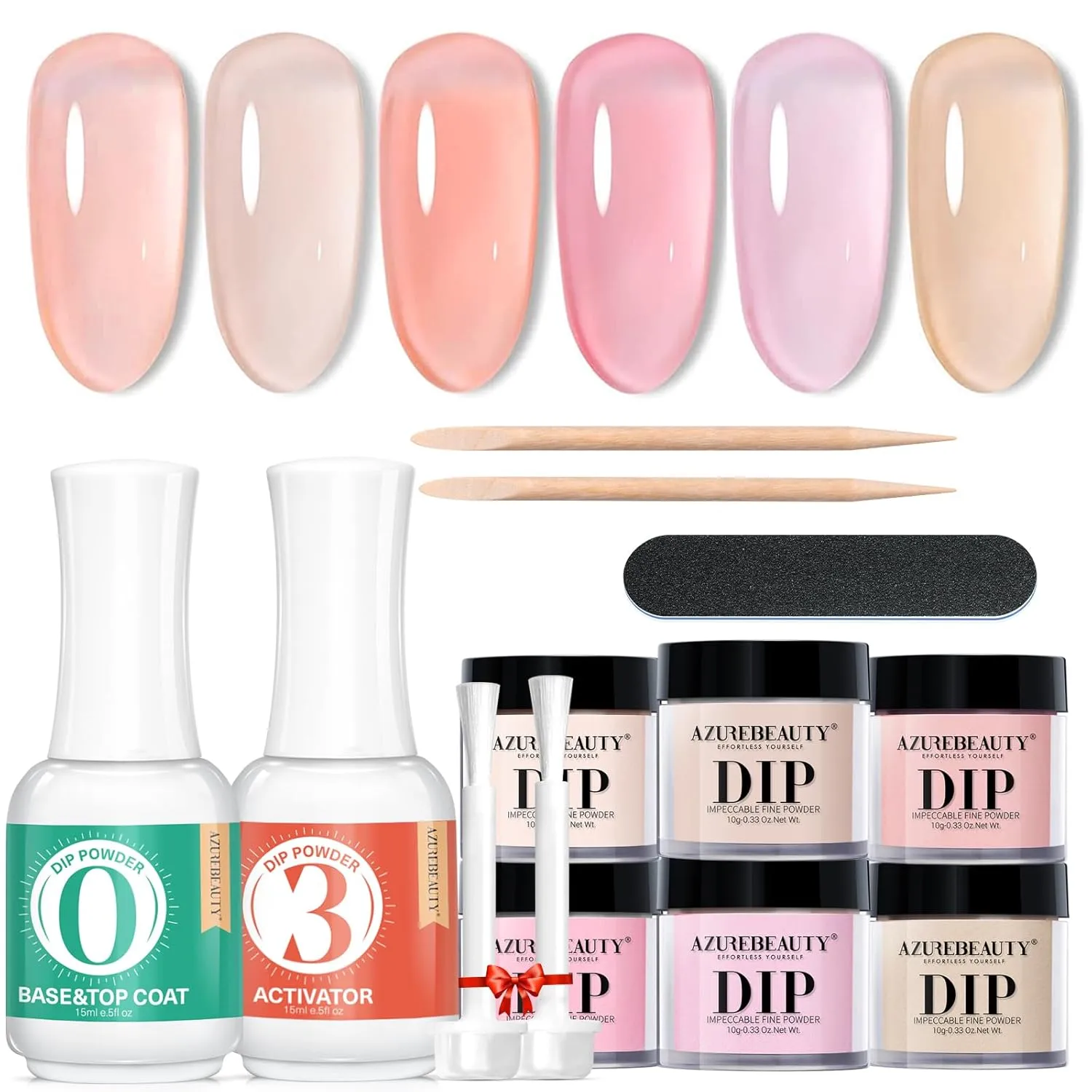 AZUREBEAUTY 2 Combined into 1 Dip Powder Liquid Set & Translucent Nude Pink Sheer 6 Colors Dip Powder Nail Kit for French Nail Art Manicure DIY Salon Gift