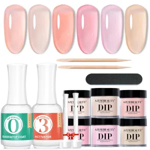 AZUREBEAUTY 2 Combined into 1 Dip Powder Liquid Set & Translucent Nude Pink Sheer 6 Colors Dip Powder Nail Kit for French Nail Art Manicure DIY Salon Gift