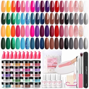 AZUREBEAUTY 170Pcs Dip Powder Starter Kit, 36 Spring Summer Blue Yellow Pink Neon Color Dipping Powder With Essential Liquid Set for French Nail Art Manicure Salon DIY Home