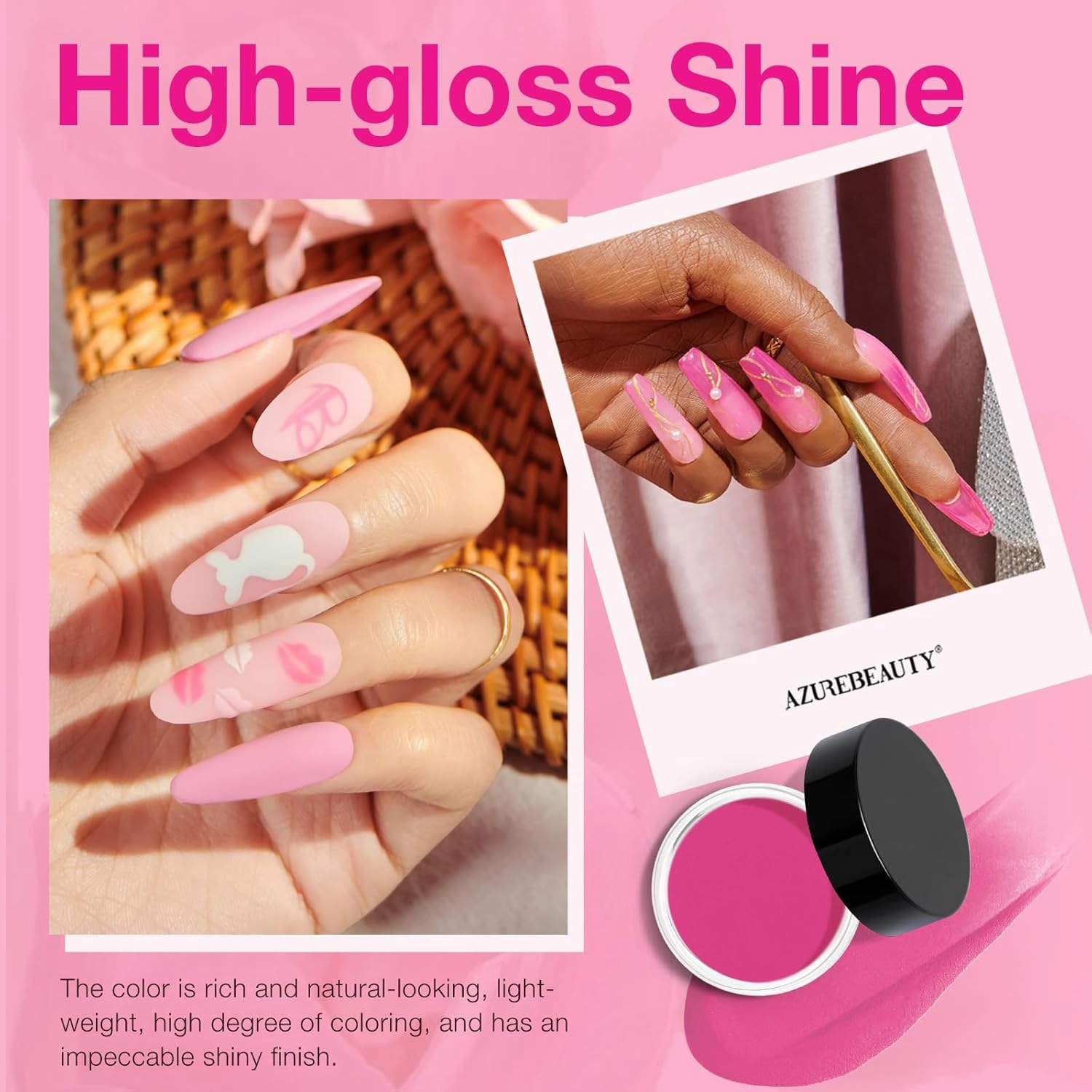 AZUREBEAUTY Dip Powder Nail Kit Starter, Light/Hot Pink Clear White Summer 4 Colors Acrylic Dipping Powder Liquid Set with Base/Top Coat Activator for French Nail Art Manicure DIY Gifts for Women