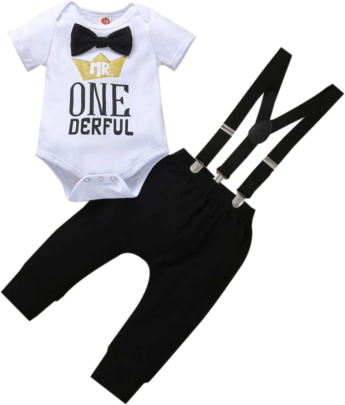 Baby Boy One 1st Birthday Outfits Infant Clothes Short Sleeve Bow Tie Romper Pants Set Suspenders…