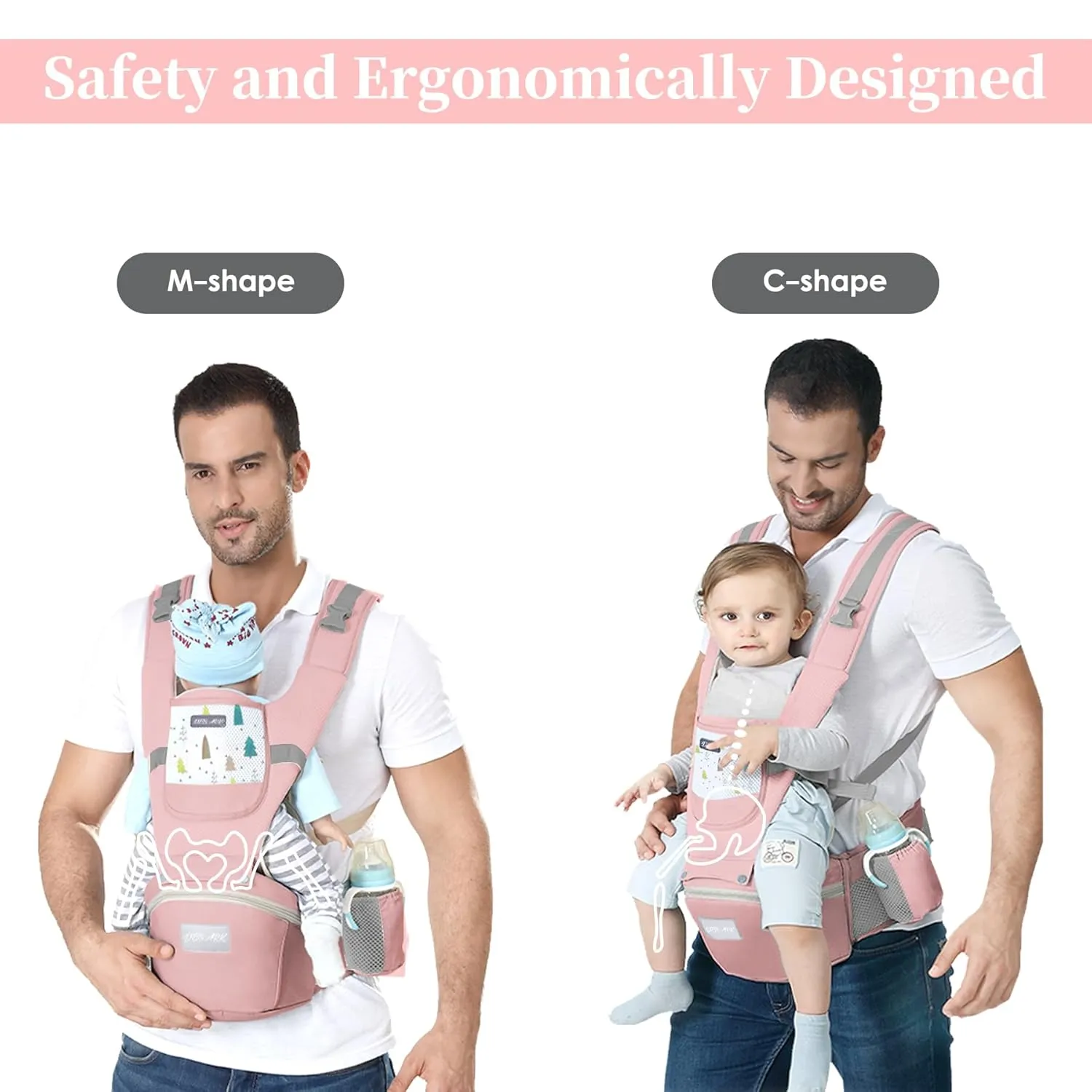 Baby Carrier Newborn to Toddler - Debark Baby Carrier with Hip Seat, 6 in 1 Lightweight and Detachable Infant Carrier for Babies from 0-36 Months, Ideal for Hands-Free Parenting(Pink)