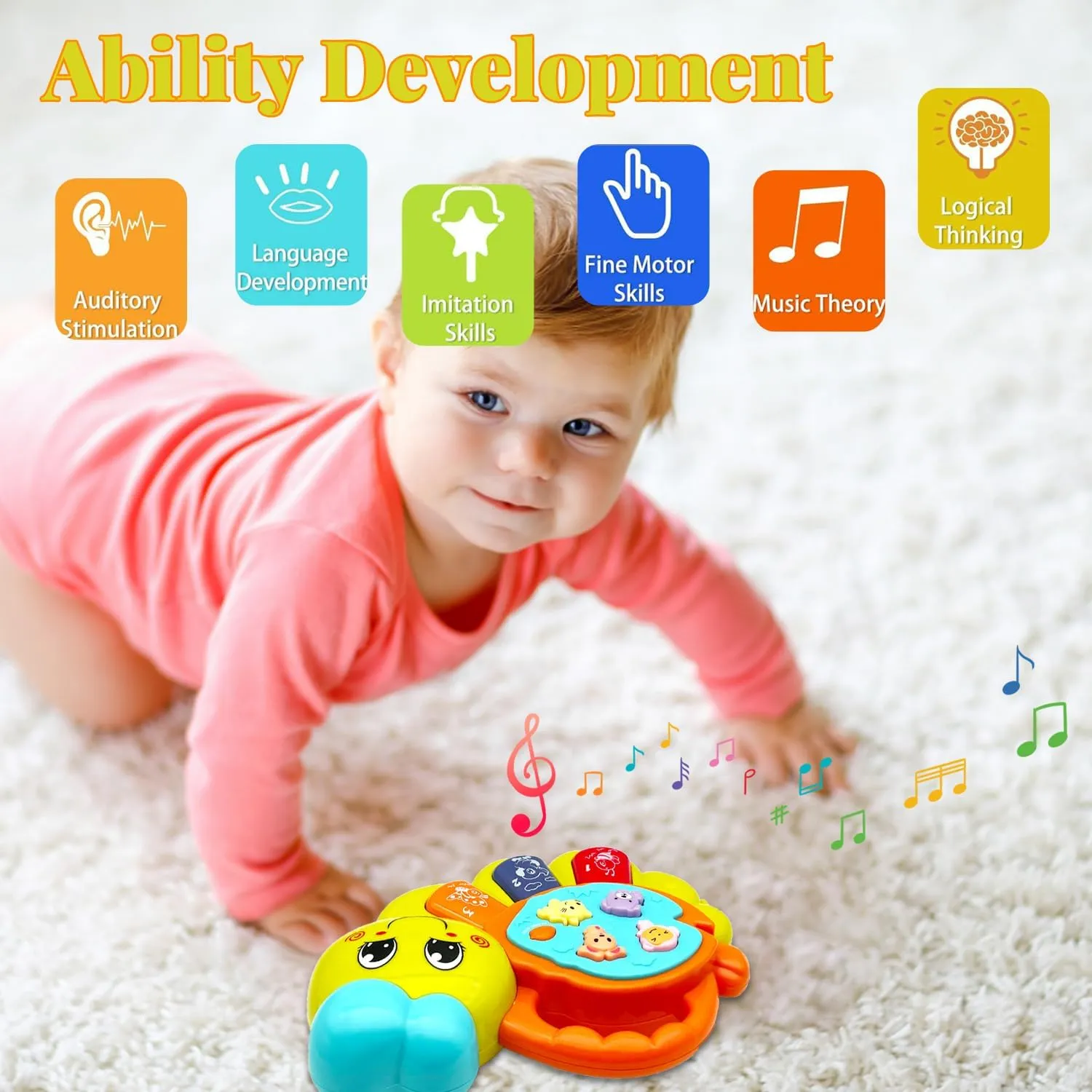 Baby Musical Toys 12-18 Months, Caterpillar Piano Keyboard Early Learning Educational Toy with Light & Sound, Birthday Toy for Infant Toddler 1 Year Old Boy Girl Gifts