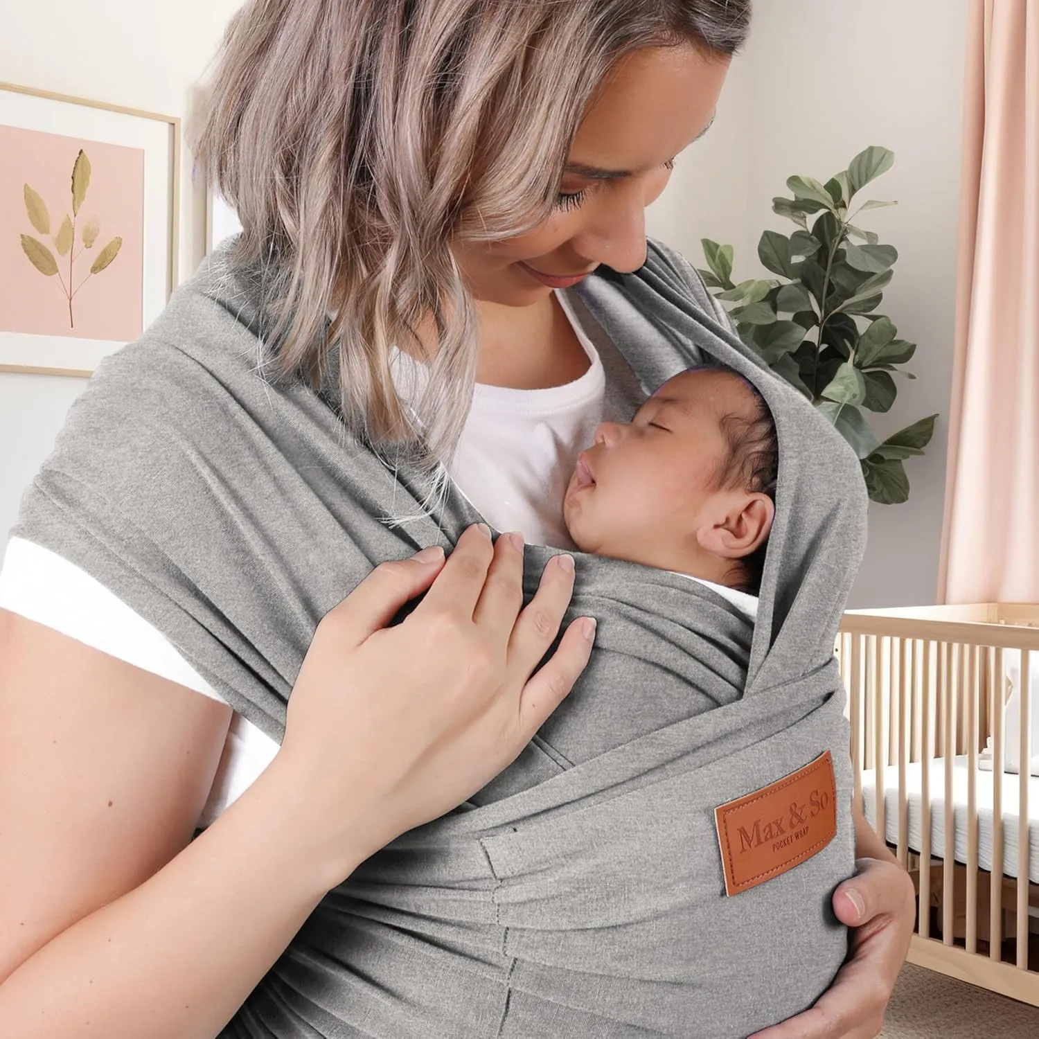 Baby Wrap Carrier - Premium Cotton Baby Carrier Wrap for Newborn to Toddler- Infant Carrier- Baby Holder One Size Fits All with Front Pocket (Grey) by Max&so