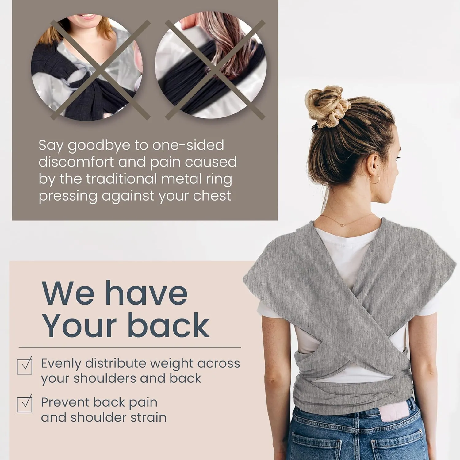 Baby Wrap Carrier - Premium Cotton Baby Carrier Wrap for Newborn to Toddler- Infant Carrier- Baby Holder One Size Fits All with Front Pocket (Grey) by Max&so