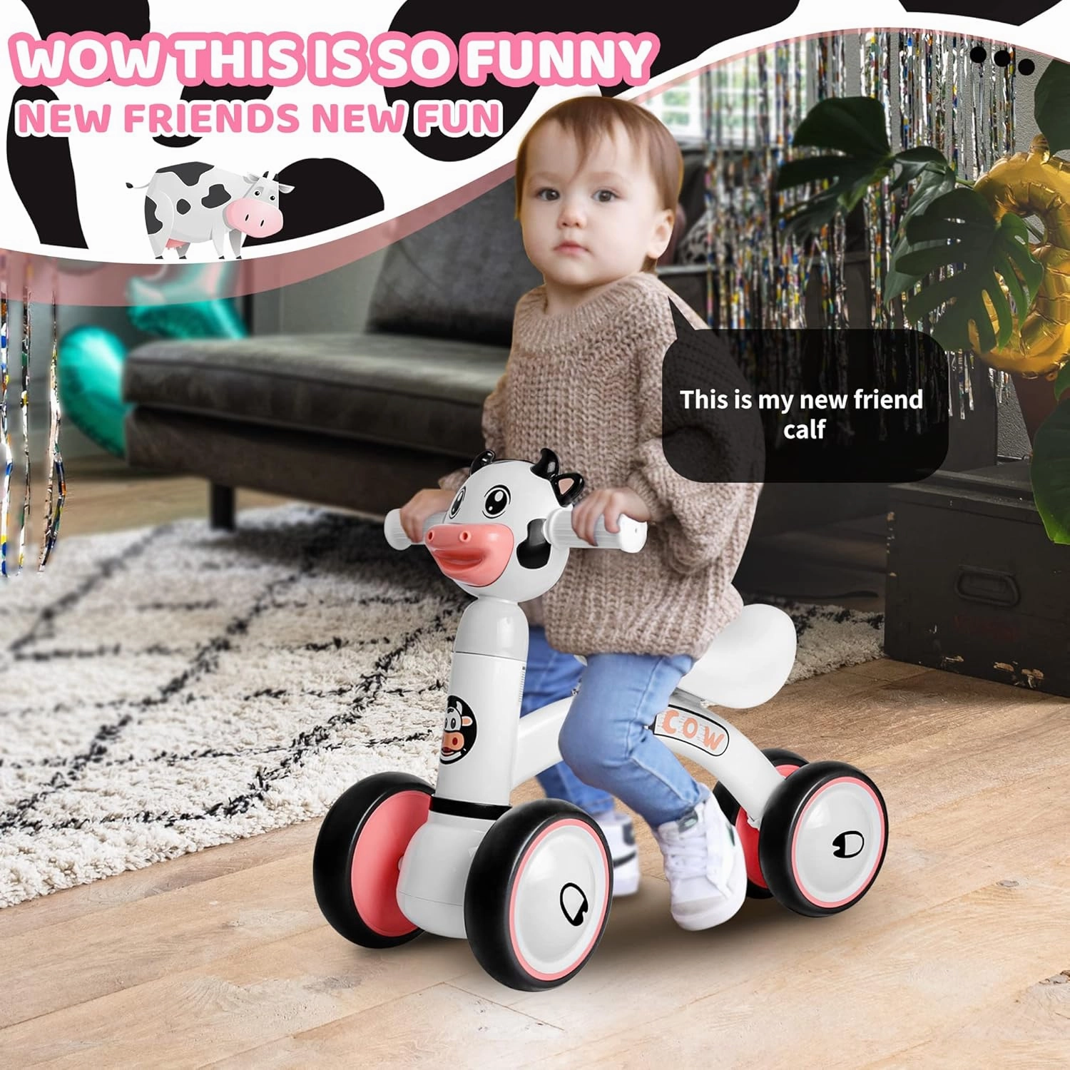 Baby Balance Bike for 12-36 Months Boys Girls Toddlers Kids Bikes No Pedal for 1 Year Old Birthday Gift Ride-on Walking Toys Fit for 2.2ft to 3.3ft Children