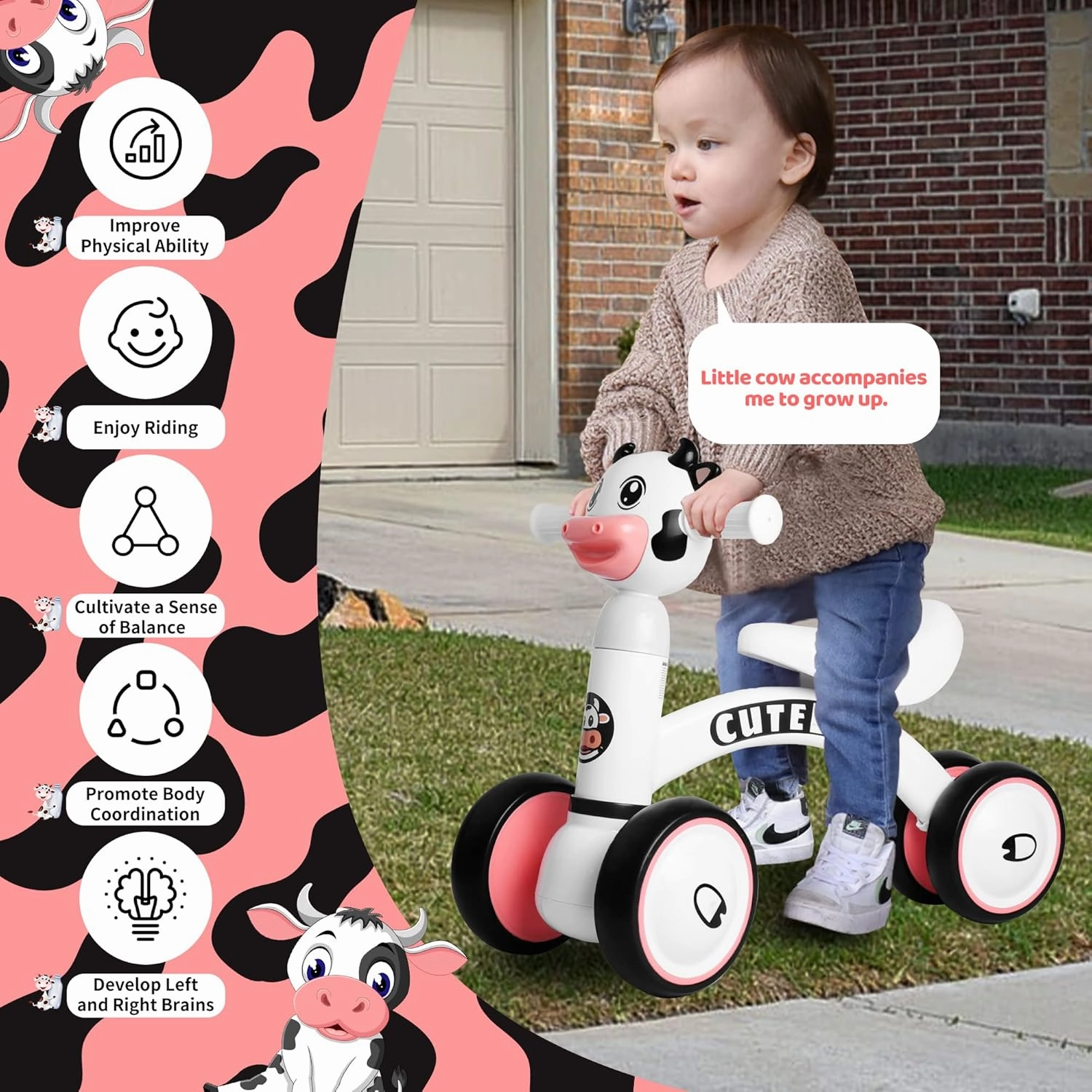 Baby Balance Bike for 12-36 Months Boys Girls Toddlers Kids Bikes No Pedal for 1 Year Old Birthday Gift Ride-on Walking Toys Fit for 2.2ft to 3.3ft Children