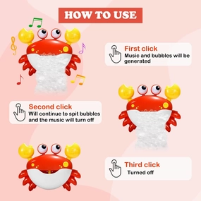 Baby Bath Toys Crab:Bubble Machine Bath Toy Crab Bath Bubble Maker,Blow Bubbles and Plays Children’s Songs,Battery Operated(Red)