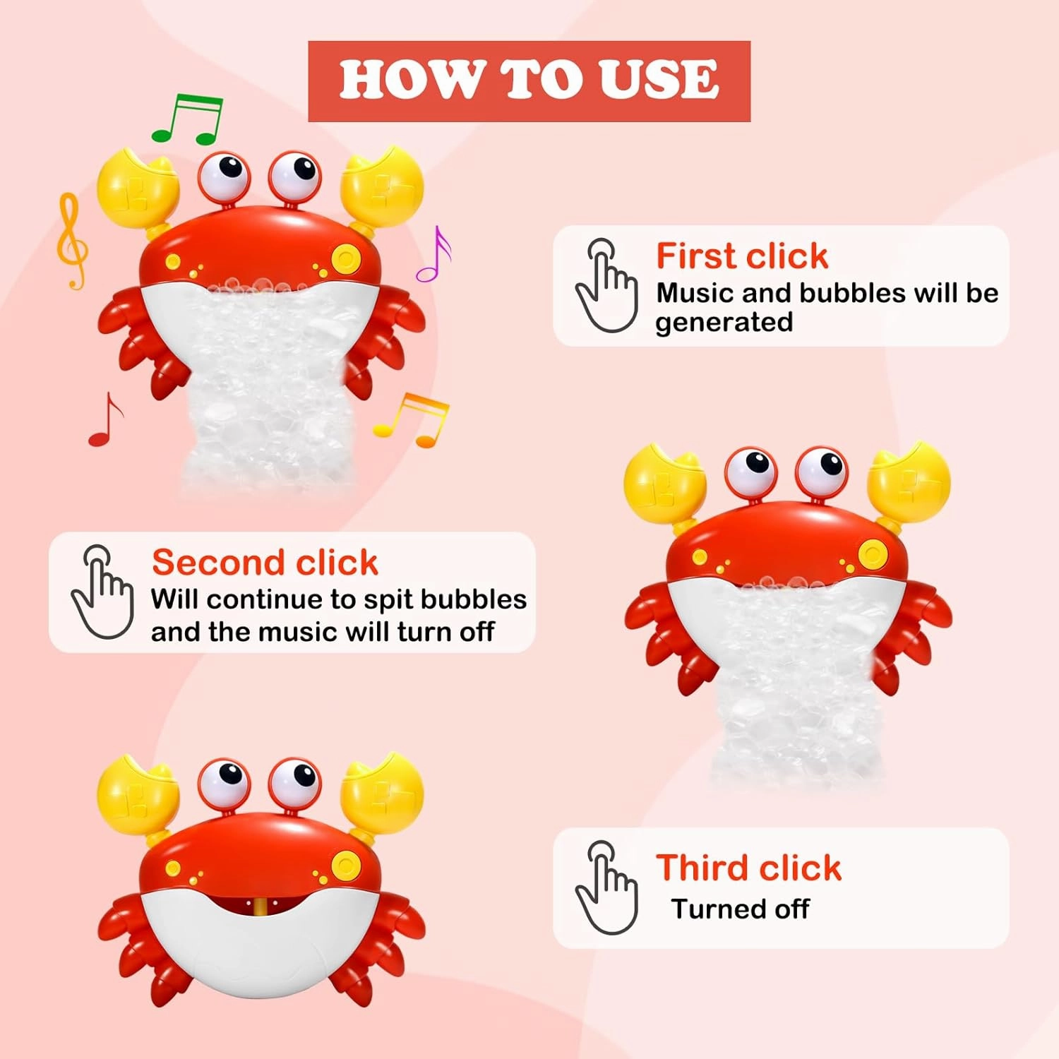 Baby Bath Toys Crab:Bubble Machine Bath Toy Crab Bath Bubble Maker,Blow Bubbles and Plays Children’s Songs,Battery Operated(Red)