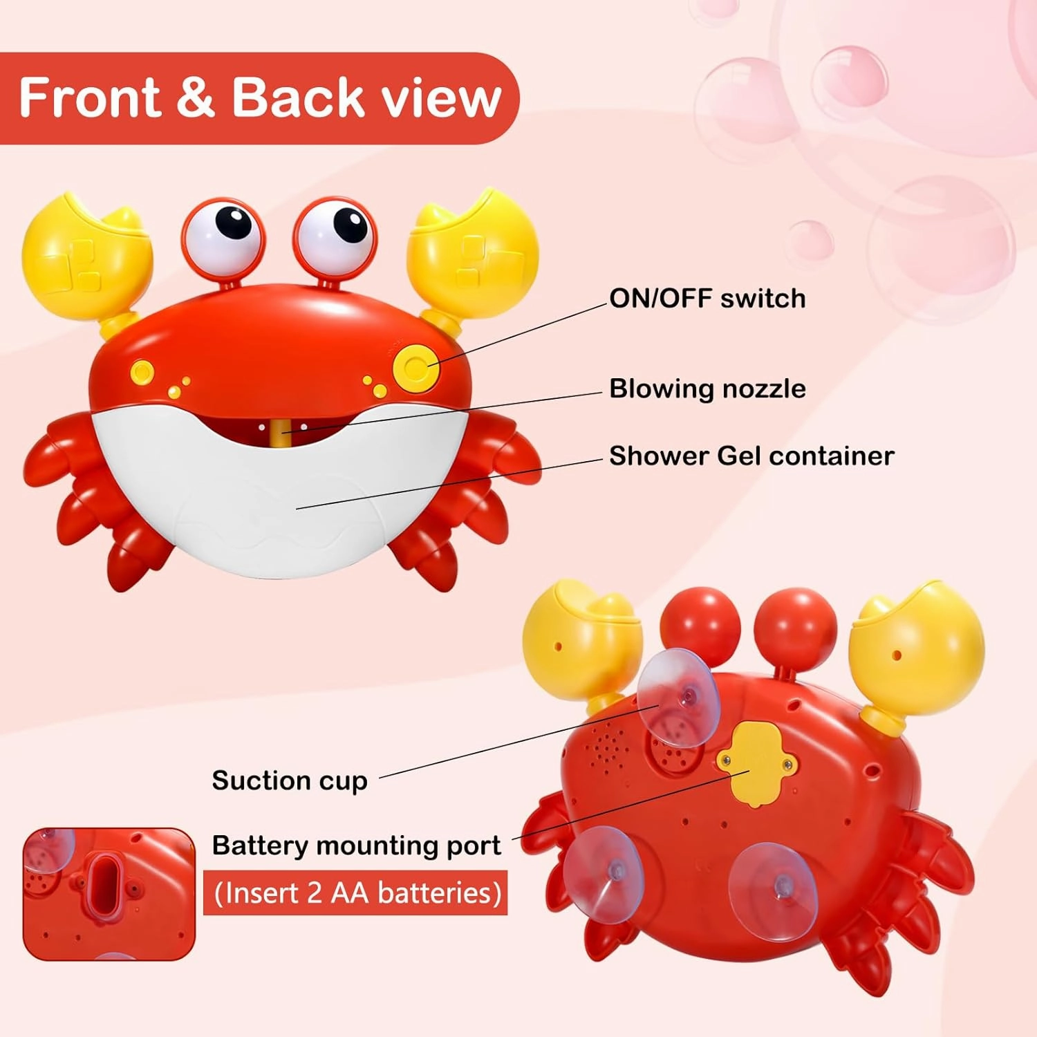 Baby Bath Toys Crab:Bubble Machine Bath Toy Crab Bath Bubble Maker,Blow Bubbles and Plays Children’s Songs,Battery Operated(Red)