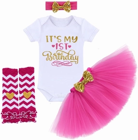 Baby Girls Half 1st 2nd Birthday Outfits Cake Smash Dress Romper Tulle Tutu Skirt Sequin Bow Headband Leg Warmer Set